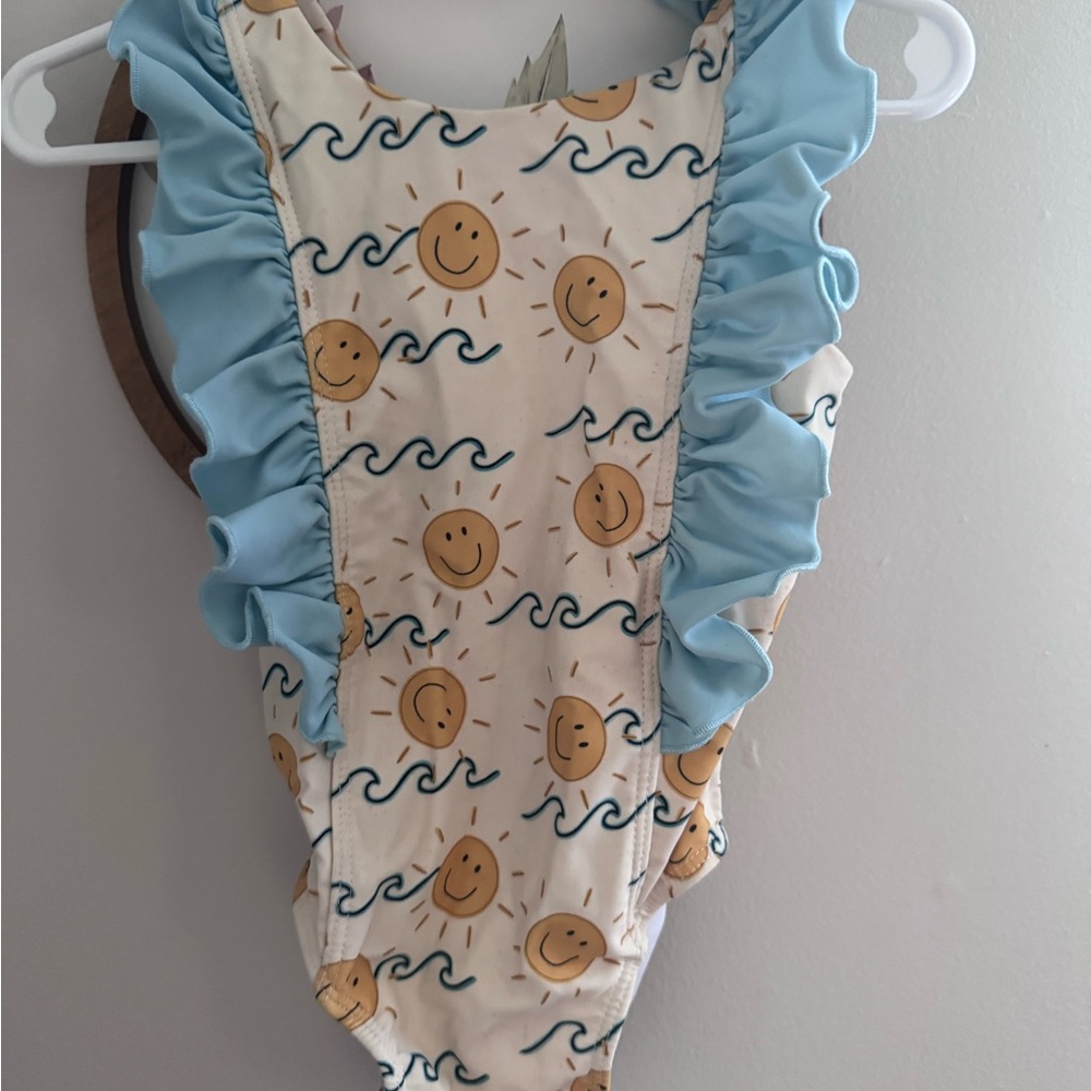 Caden lane Smiling Sun Ruffle One-Piece Swimsuit - Light Blue Accents 18-24